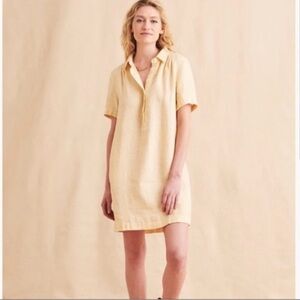 Faherty Hana Linen Shirtdress Butter Yellow Short Sleeve Pocket Shirt Dress S